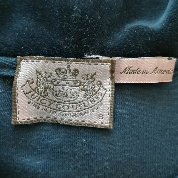 Juicy Couture Genuine Y2K Zip Up Rhinestone Embellished Back Navy and Gold Small - Picture 12 of 13